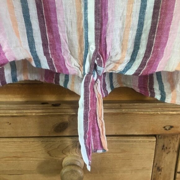 Rails Small Stripe Tie Front Blouse Striped Crop Shirt Collared Pastel Linen - Picture 5 of 9